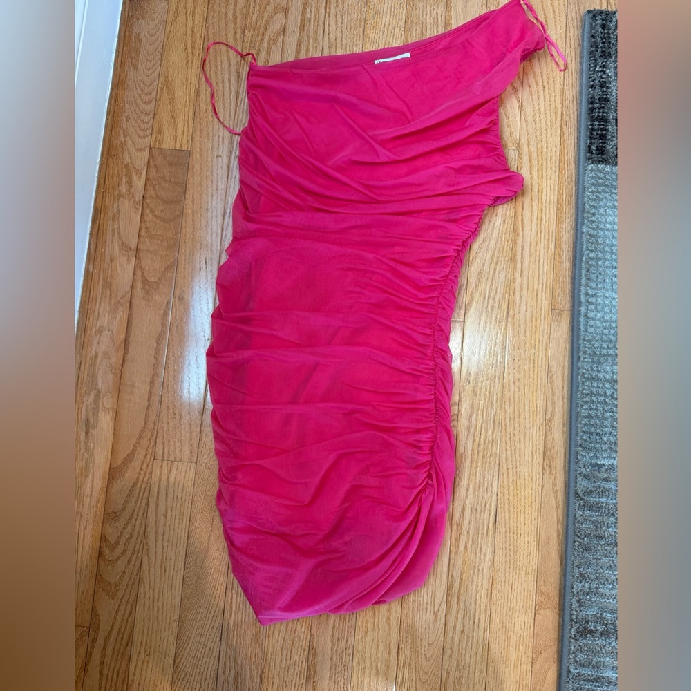 ZARA pink Ruched One Shoulder Dress Women's Size large